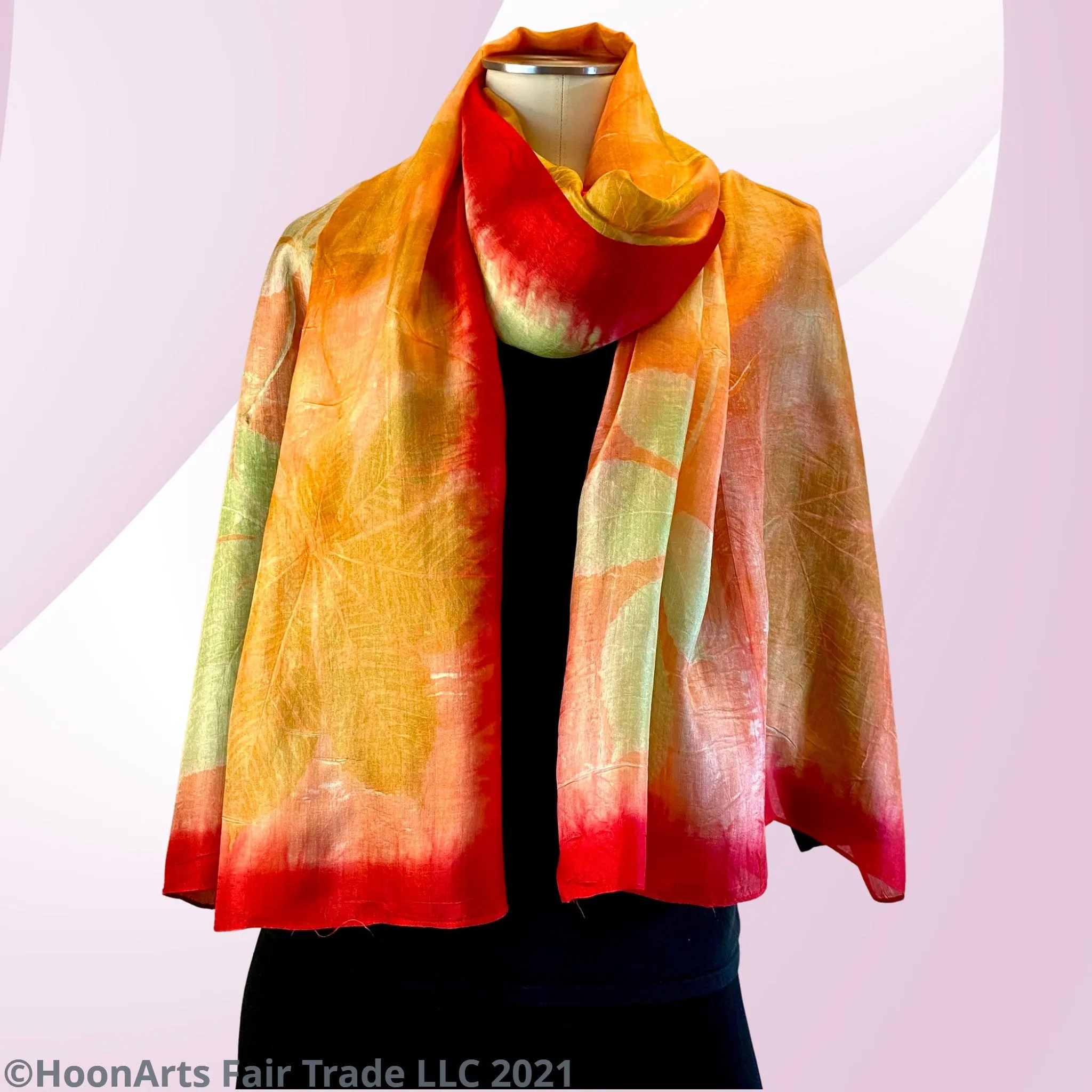 Eco-Printed Silk Scarf - Red