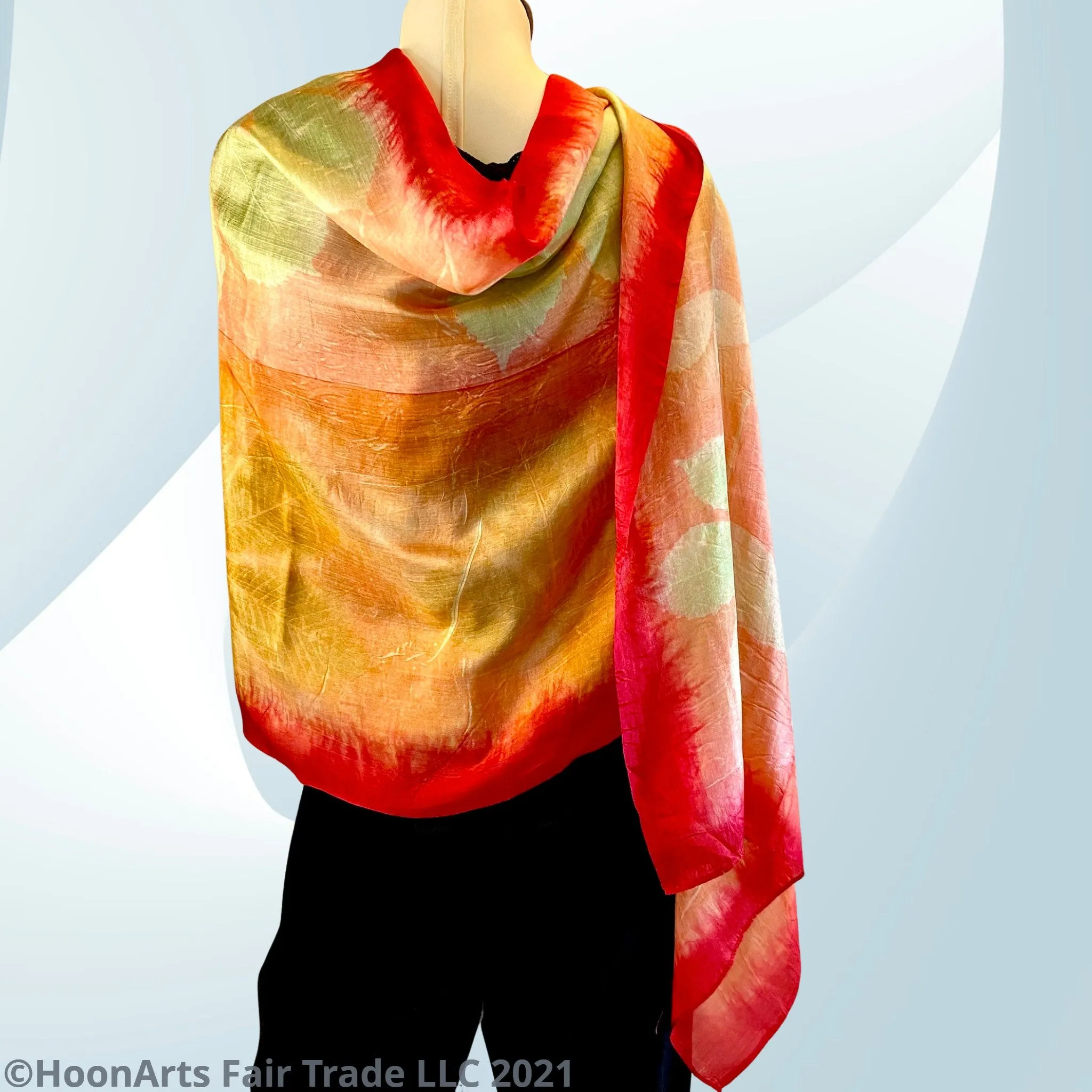 Eco-Printed Silk Scarf - Red