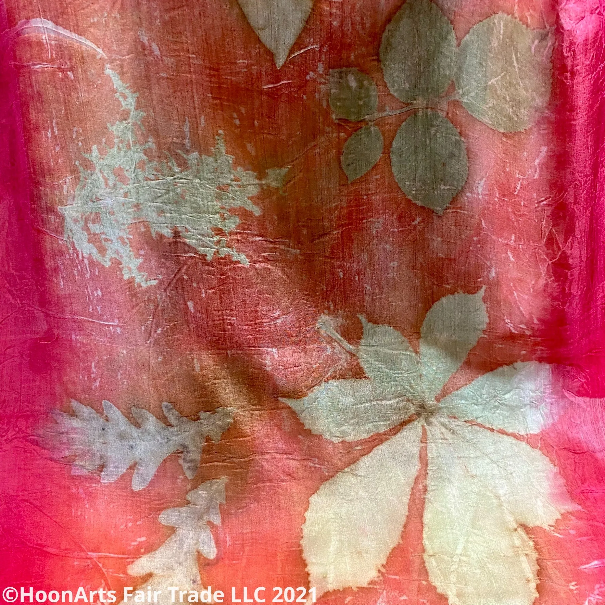 Eco-Printed Silk Scarf - Red