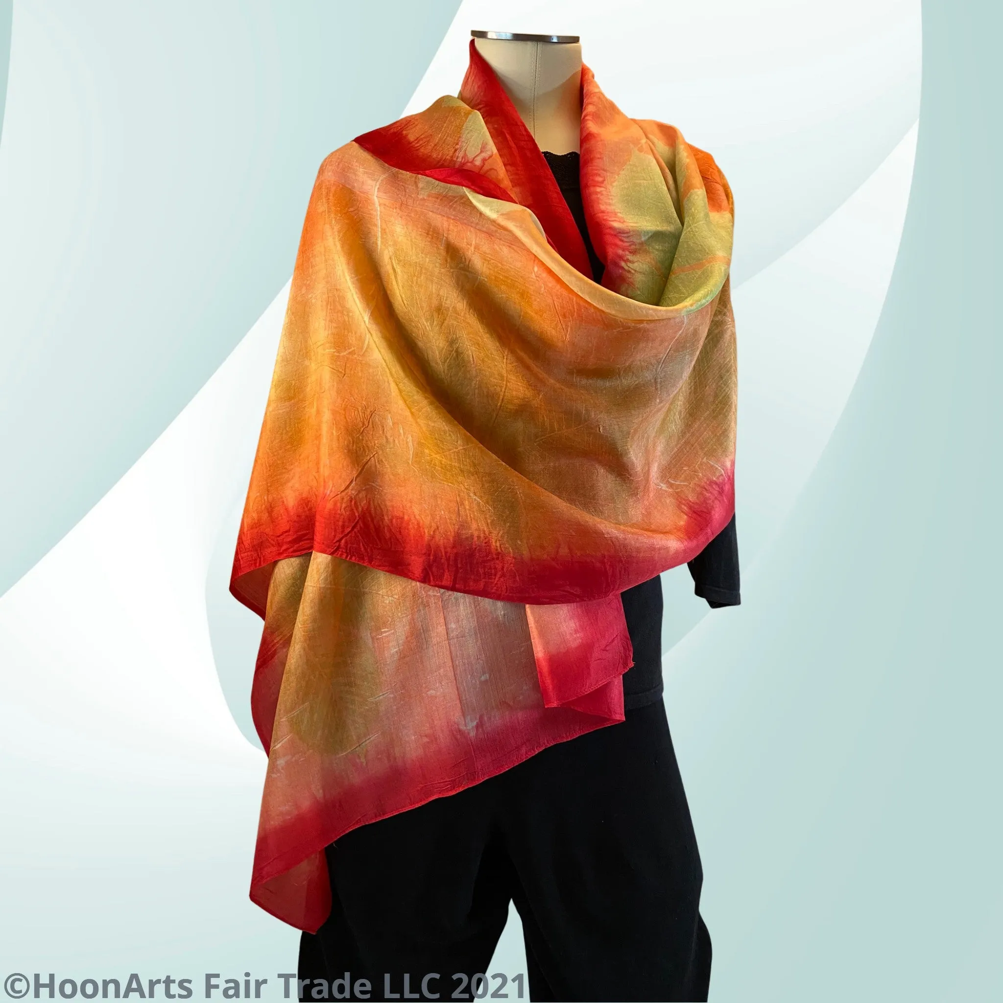 Eco-Printed Silk Scarf - Red