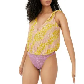 Free People Intimately Ladies Yellow & Pink Floral Print "Bare it All" Bodysuit