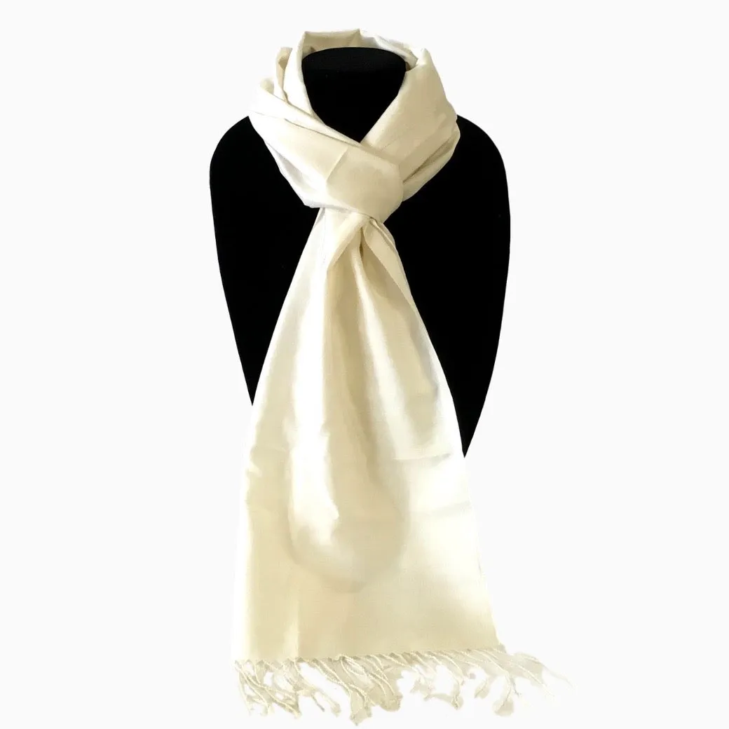 Handwoven Solid Ivory Uzbek Silk Scarf