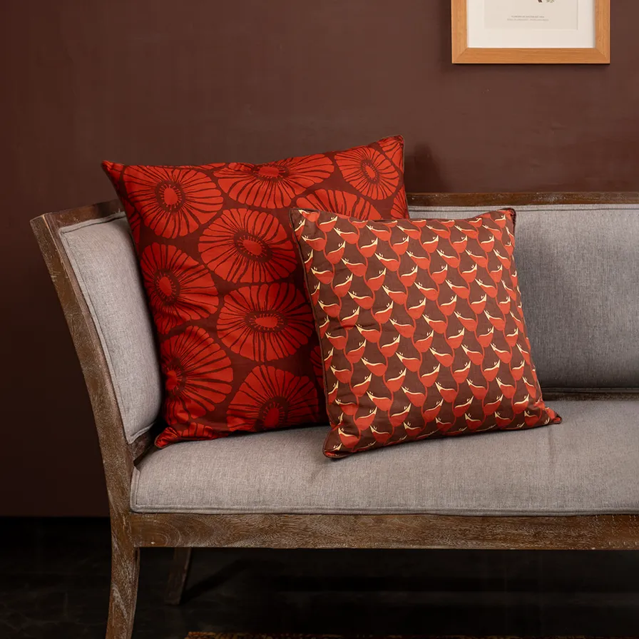 Heliconia Red Brown Cushion Cover, 50cm