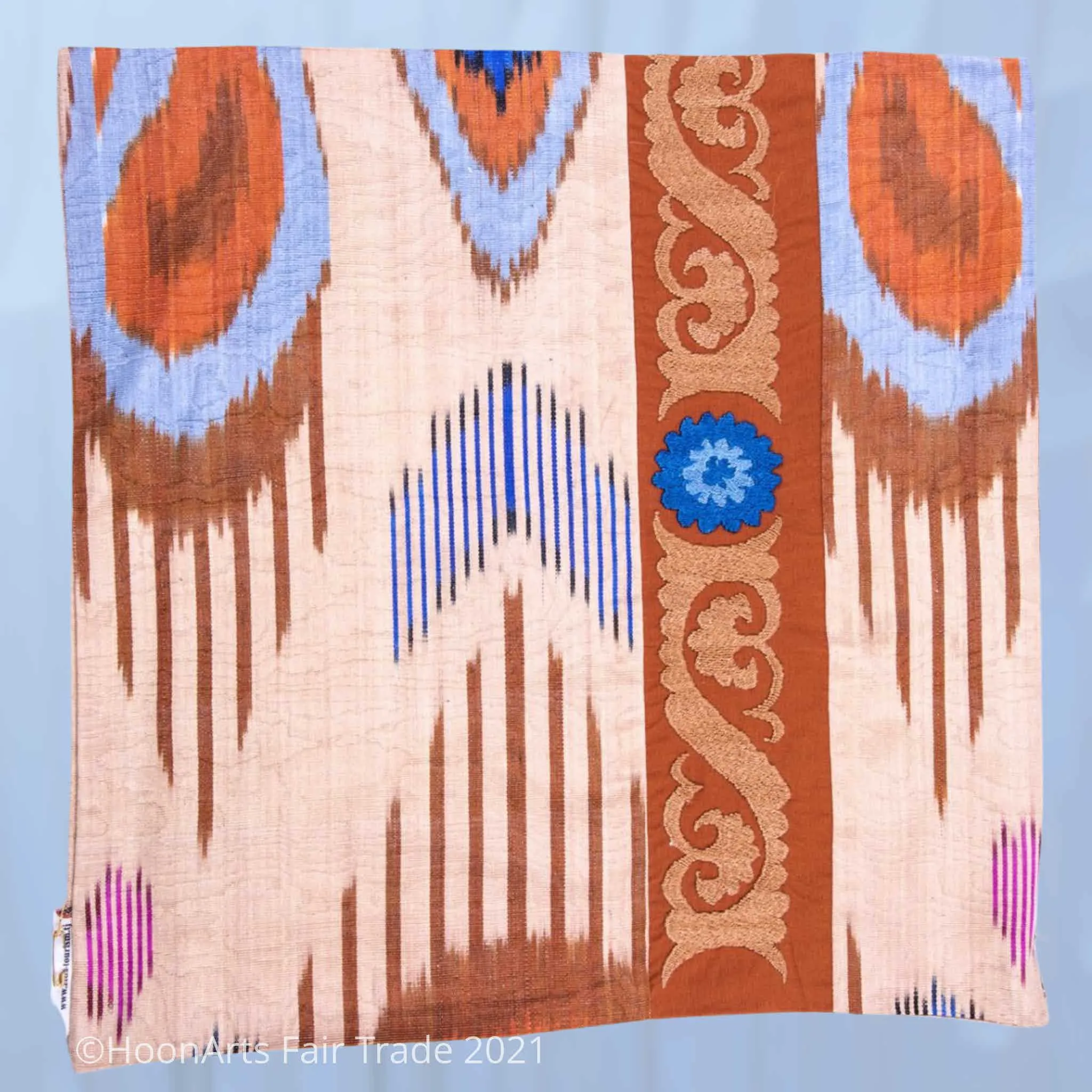 Ikat and Suzani Embroidery Pillow Cover, "Panjakenti"