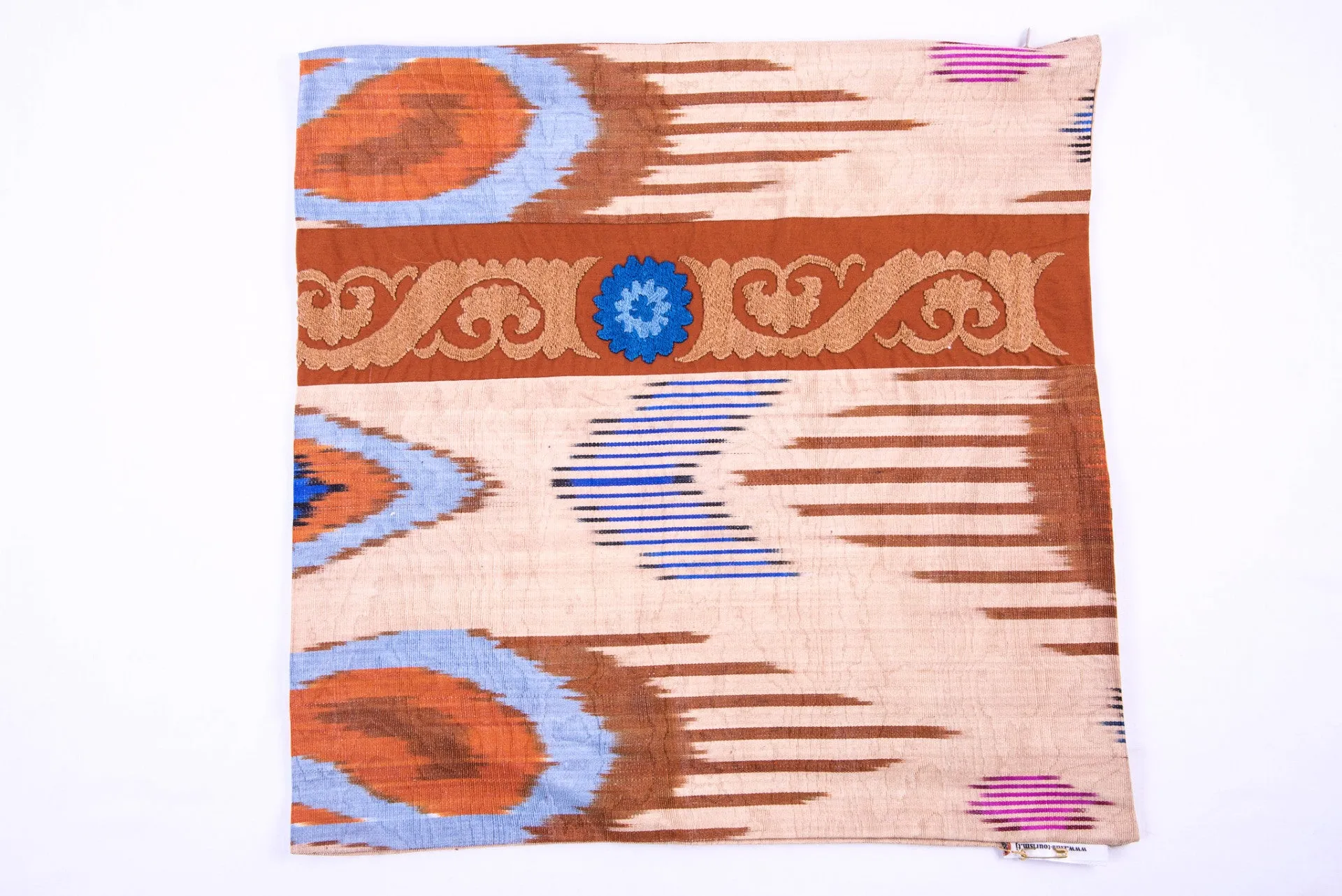 Ikat and Suzani Embroidery Pillow Cover, "Panjakenti"