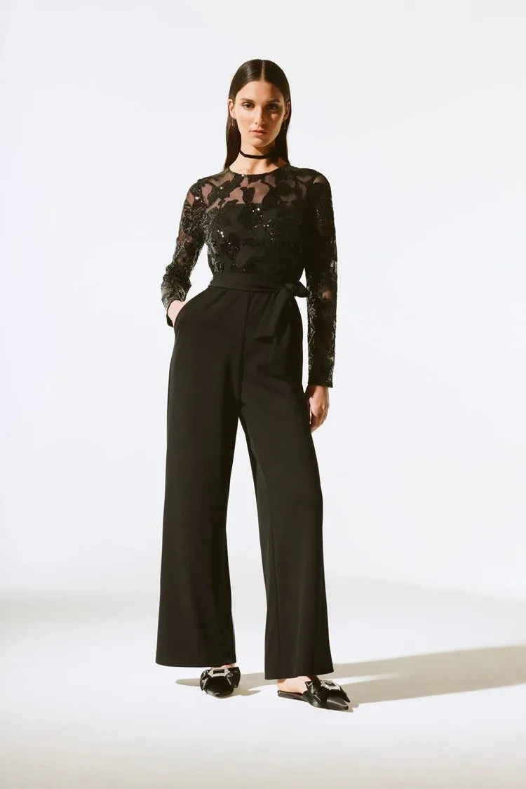 Joseph Ribkoff Black Scuba Crepe And Sequins Mesh Jumpsuit