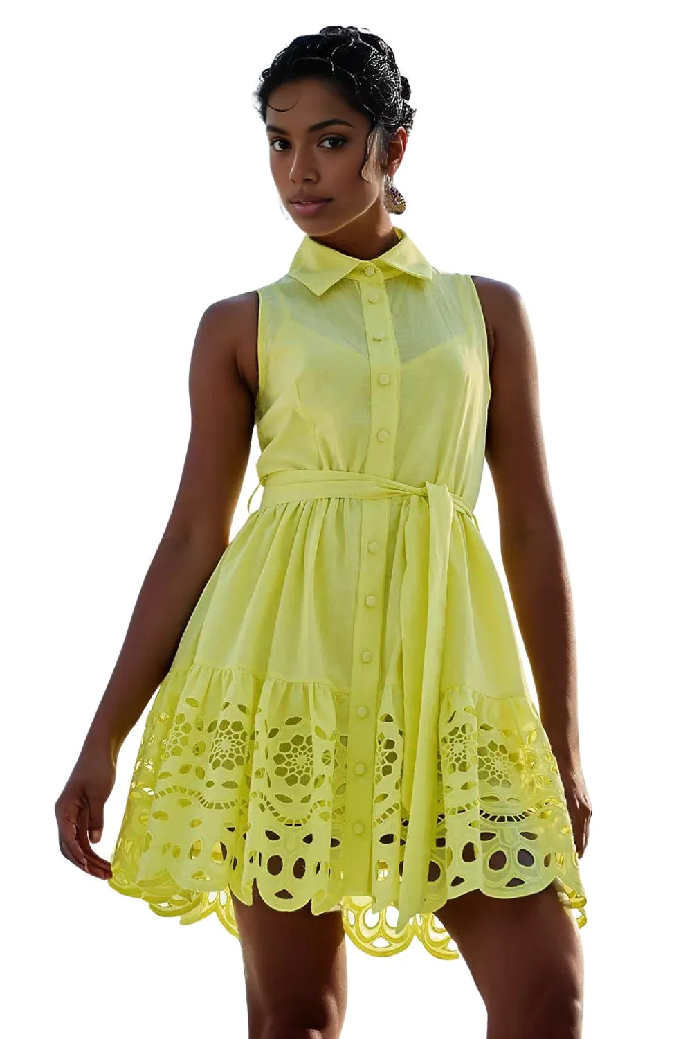 Lace Collared Dress in Yellow