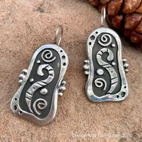 Large Silver Rectangular Swirl Earrings from Kyrgyzstan -"Farzana"