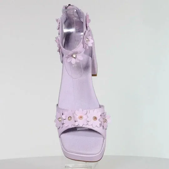 Minx Gala Floral Lilac Leather Summer Heel