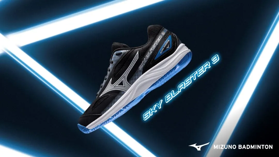 Mizuno Sky Blaster 3 Unisex Badminton Shoes (Black/White/Peace Blue)