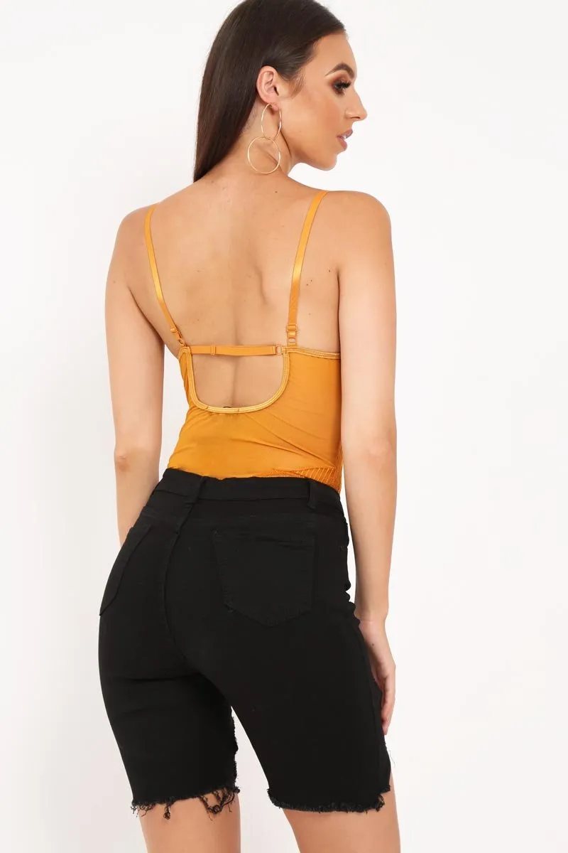 Mustard Sheer Lace Bodysuit - Katia