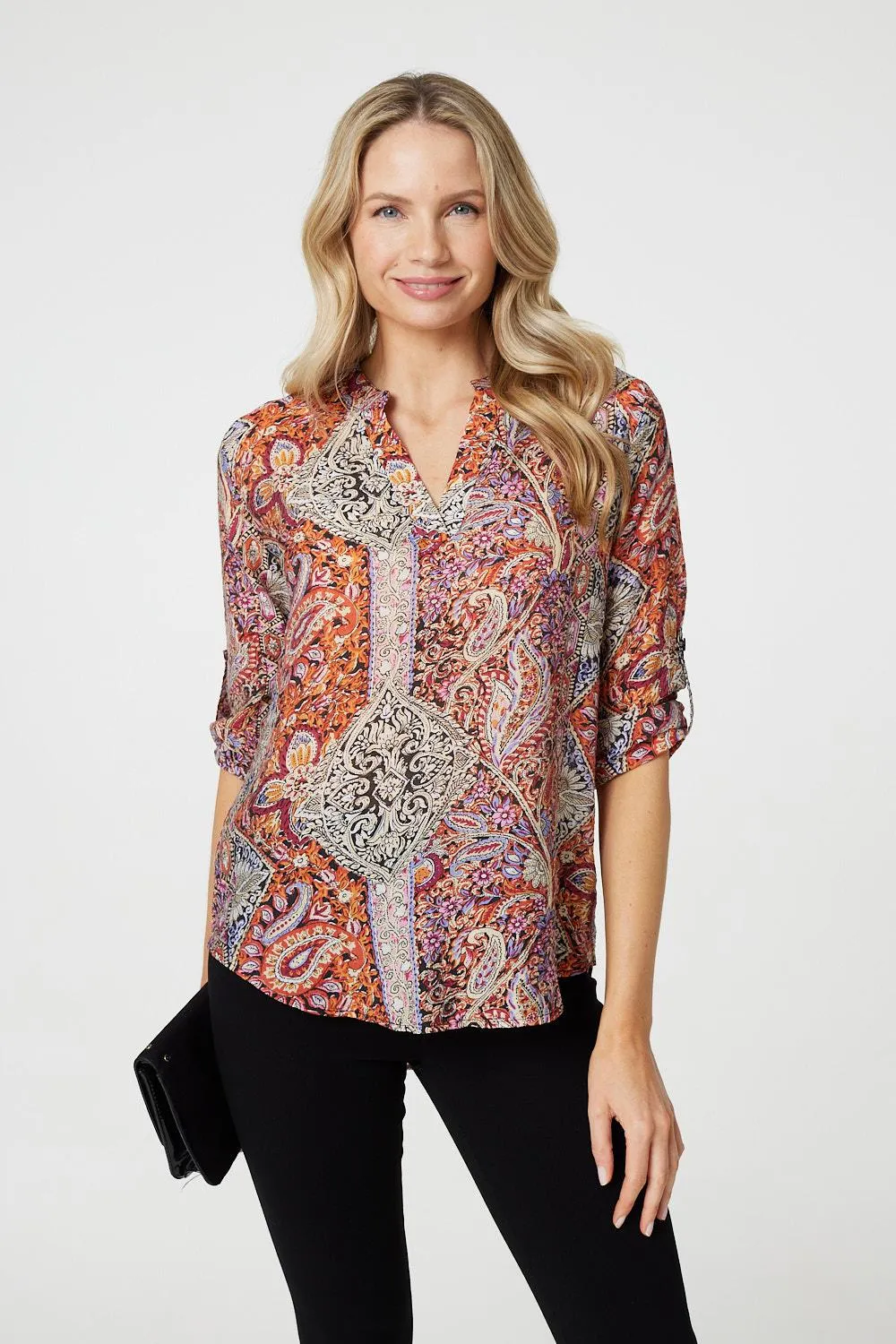 Paisley 3/4 Sleeve V-Neck Blouse