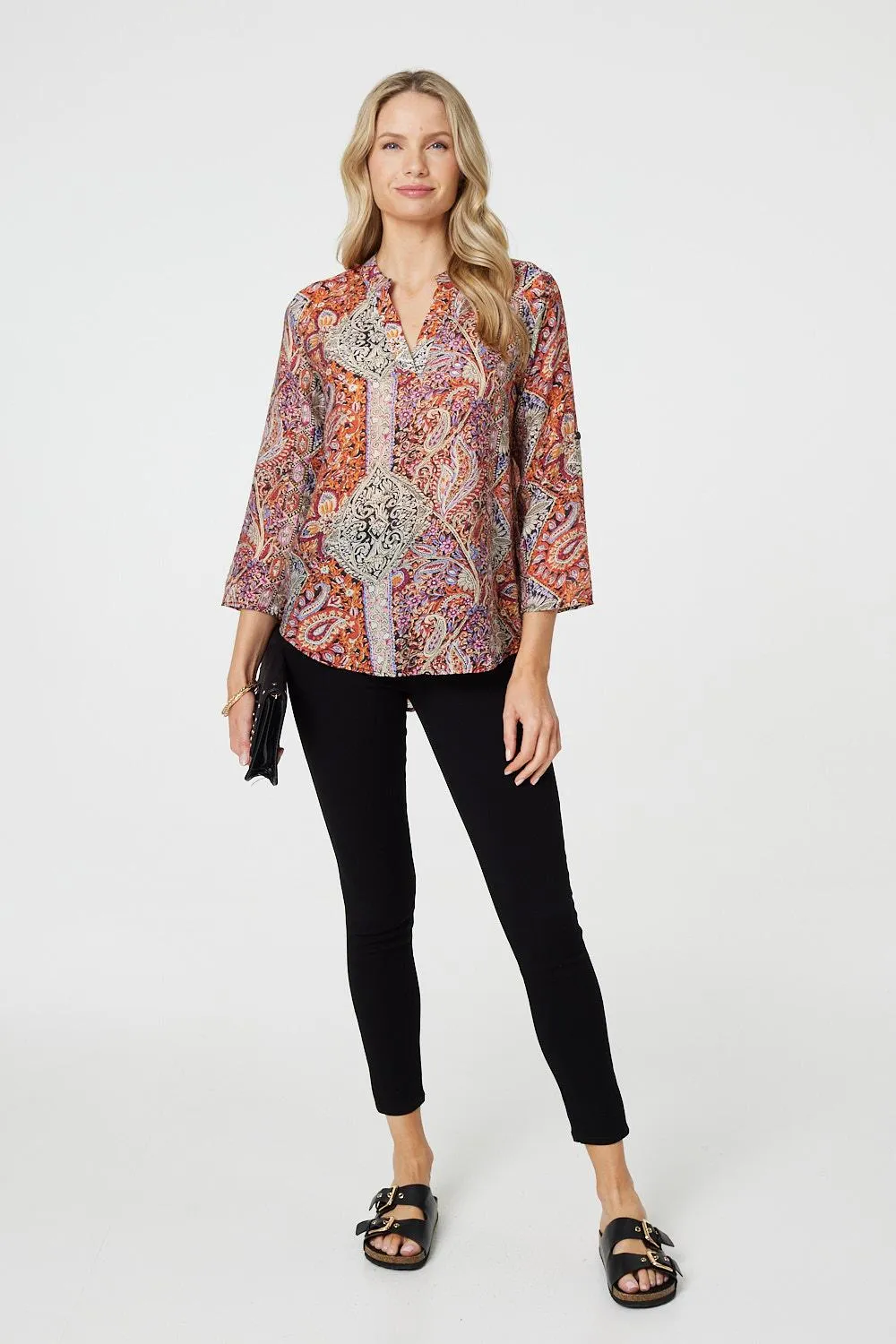 Paisley 3/4 Sleeve V-Neck Blouse