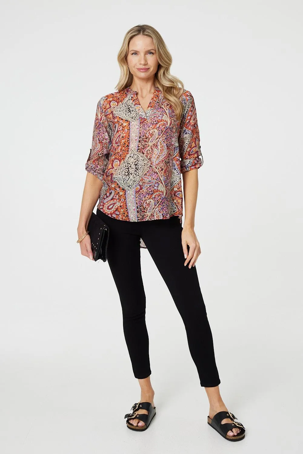 Paisley 3/4 Sleeve V-Neck Blouse