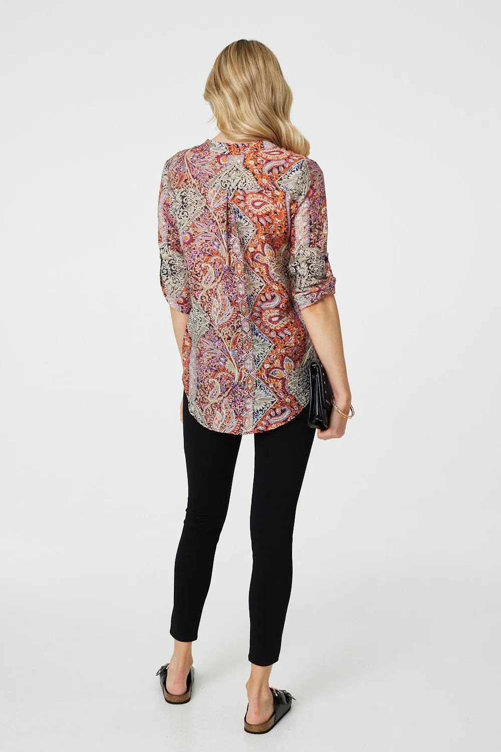 Paisley 3/4 Sleeve V-Neck Blouse