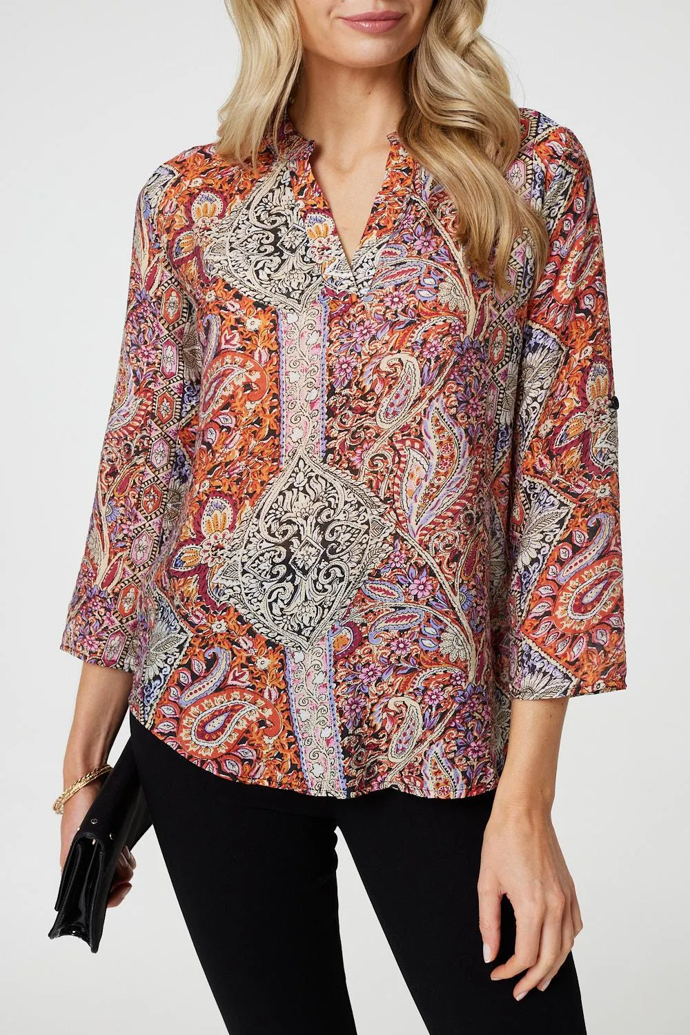 Paisley 3/4 Sleeve V-Neck Blouse