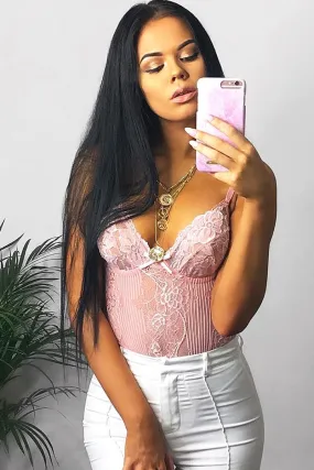 Peach Sheer Lace Bodysuit - Katia