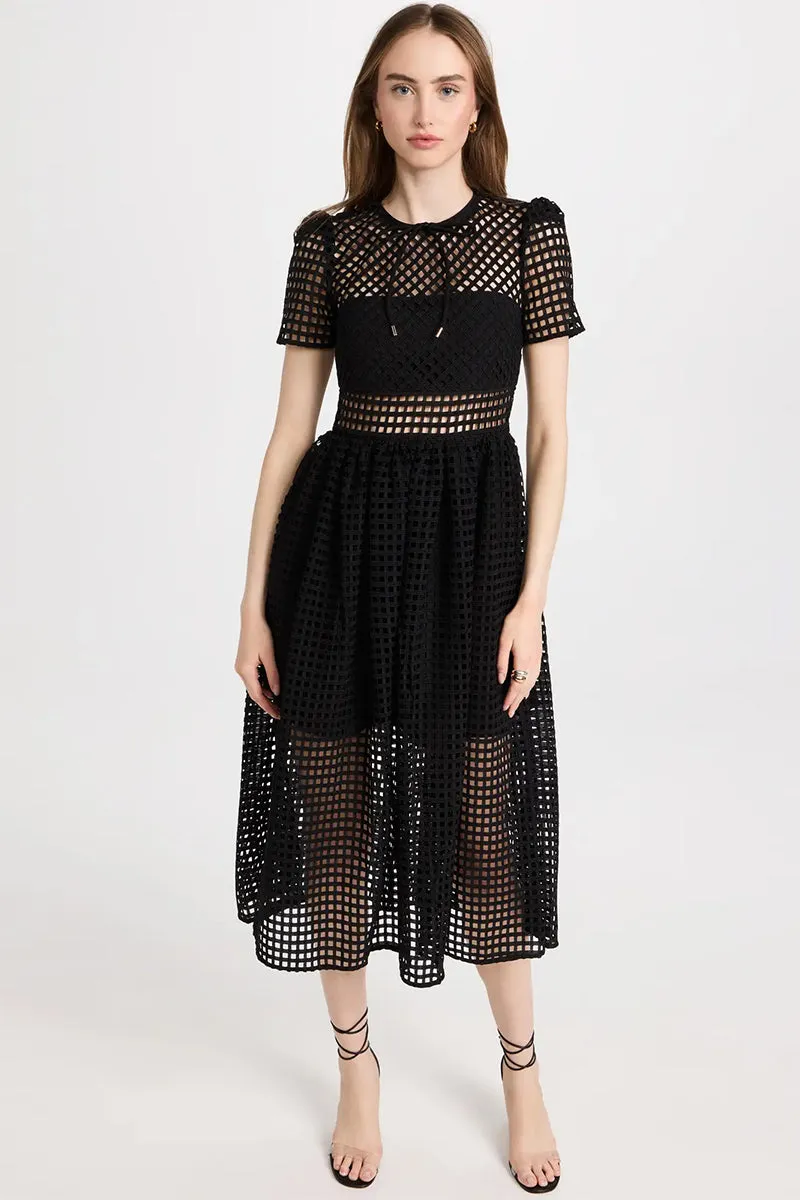 Perfect Evening Black Grid Lace Midi Dress