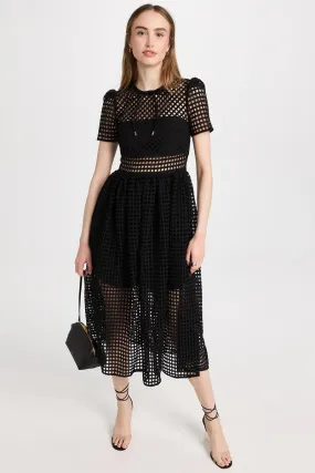 Perfect Evening Black Grid Lace Midi Dress