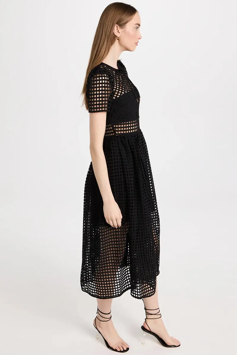 Perfect Evening Black Grid Lace Midi Dress