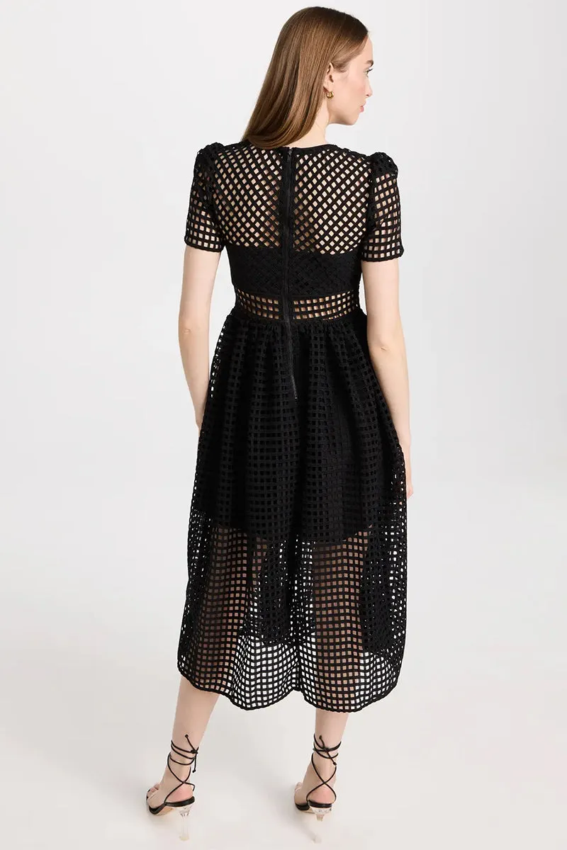 Perfect Evening Black Grid Lace Midi Dress