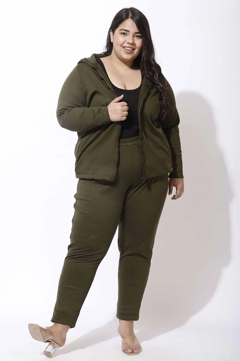 Plus Size Olive Warm Winter Fleece Leggings