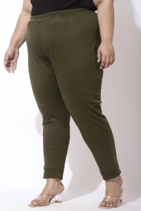 Plus Size Olive Warm Winter Fleece Leggings