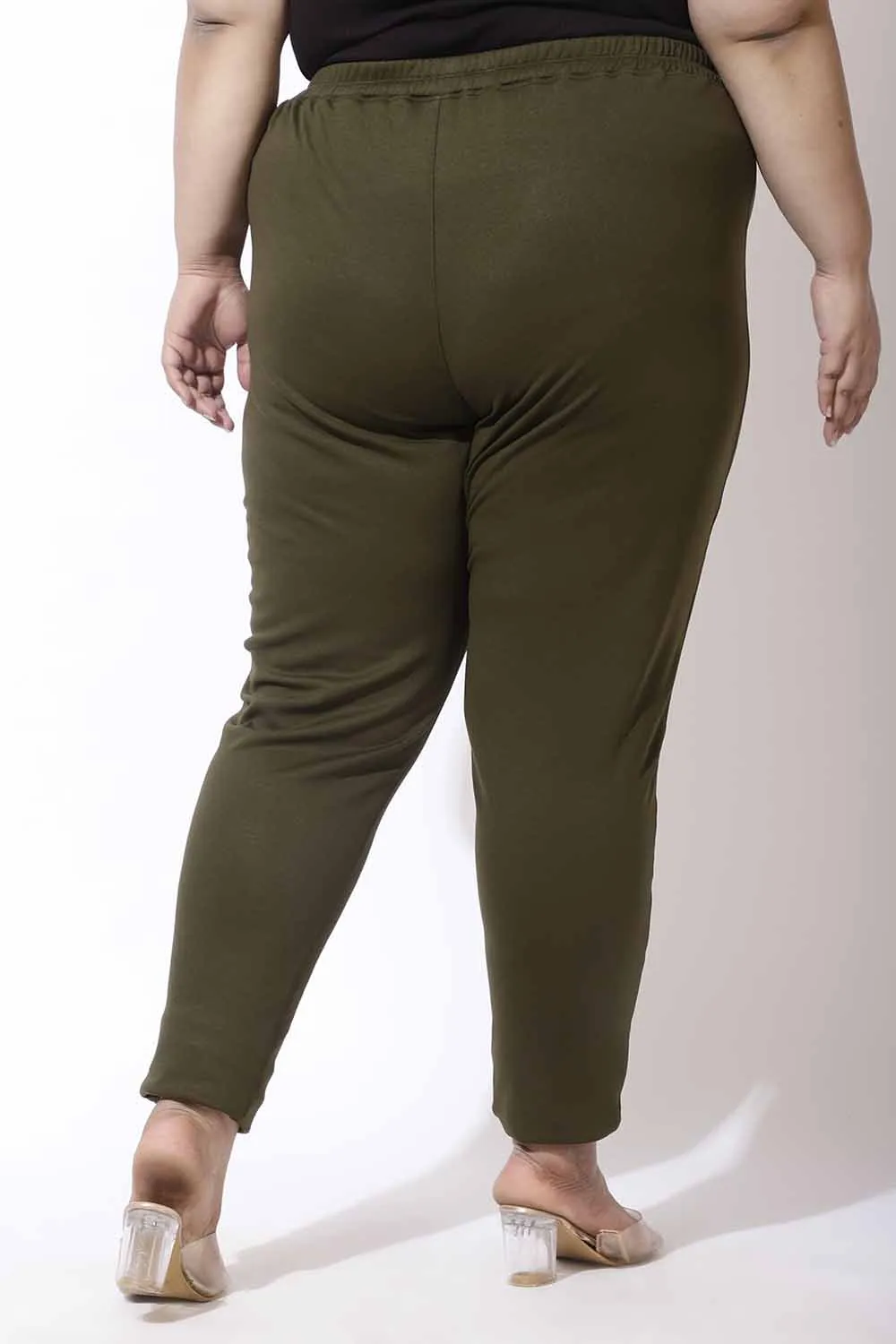 Plus Size Olive Warm Winter Fleece Leggings