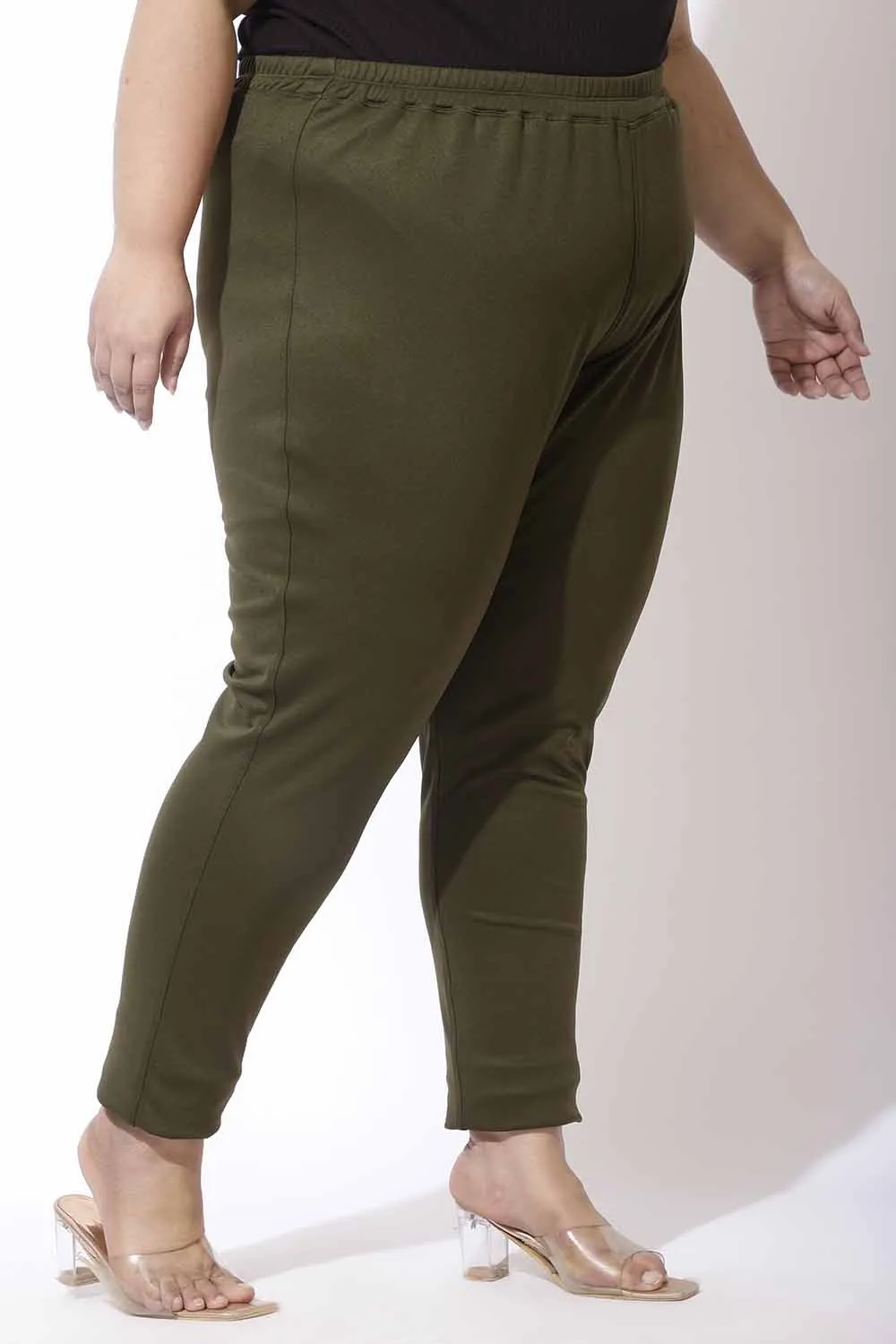 Plus Size Olive Warm Winter Fleece Leggings