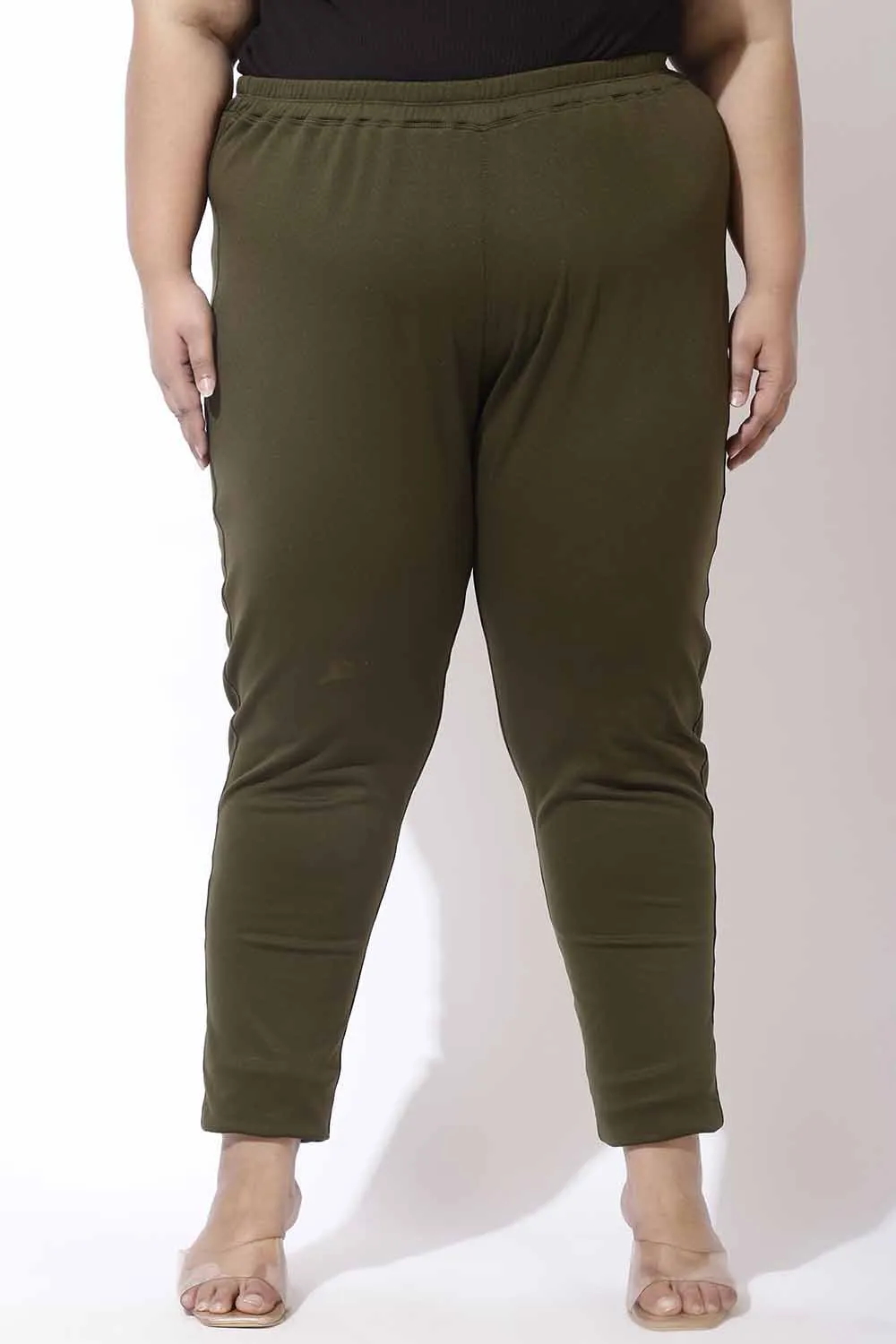 Plus Size Olive Warm Winter Fleece Leggings