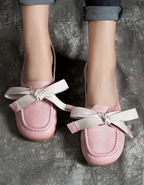 Retro Leather Pink Round Head Flats