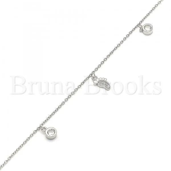 Sterling Silver 03.336.0053.10 Charm Anklet , Feet and Star Design, with White Cubic Zirconia, Polished Finish, Rhodium Tone