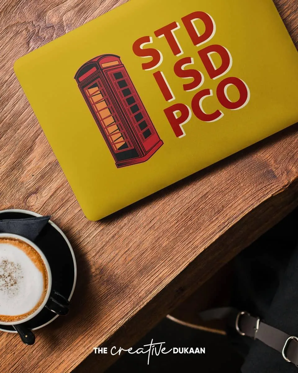 Telephone Booth Laptop Skin With Mustard Yellow Colour