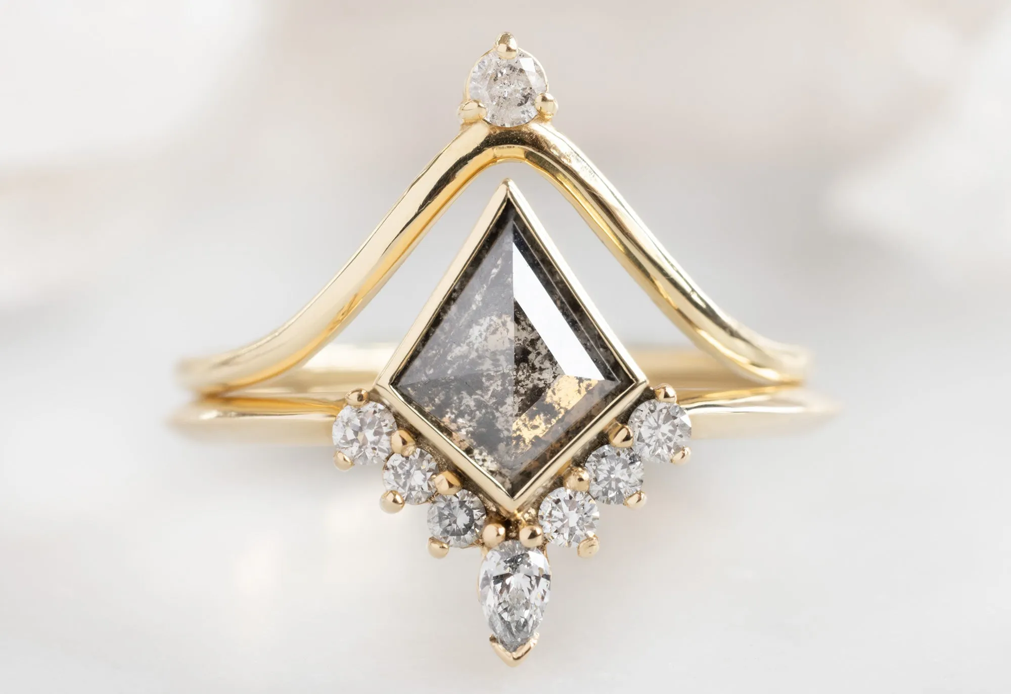 The Aster Ring with a Kite-Shaped Salt and Pepper Diamond