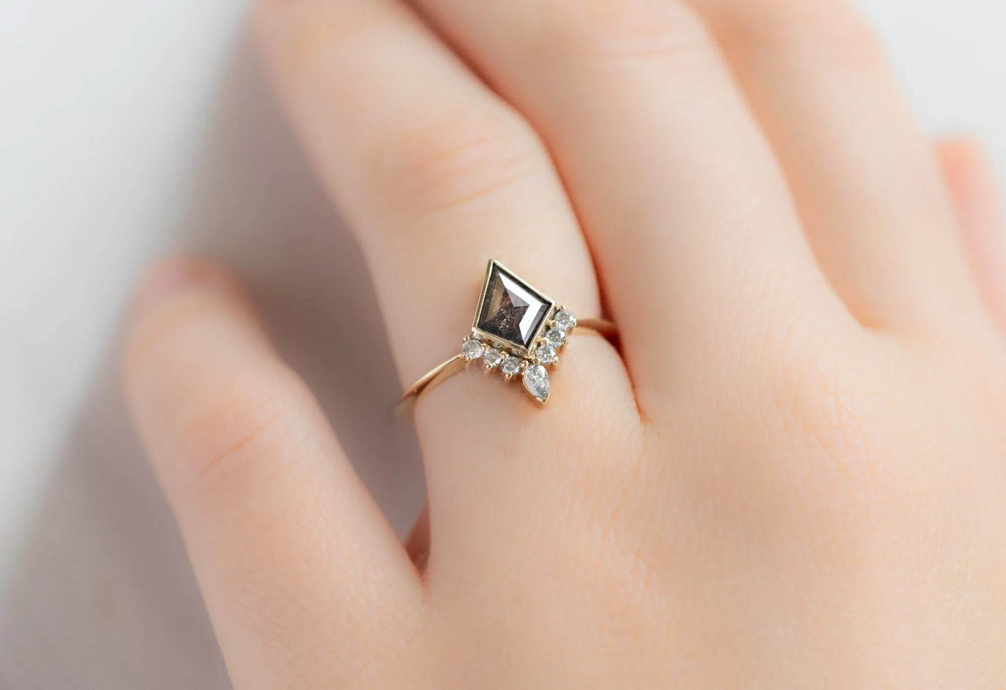 The Aster Ring with a Kite-Shaped Salt and Pepper Diamond