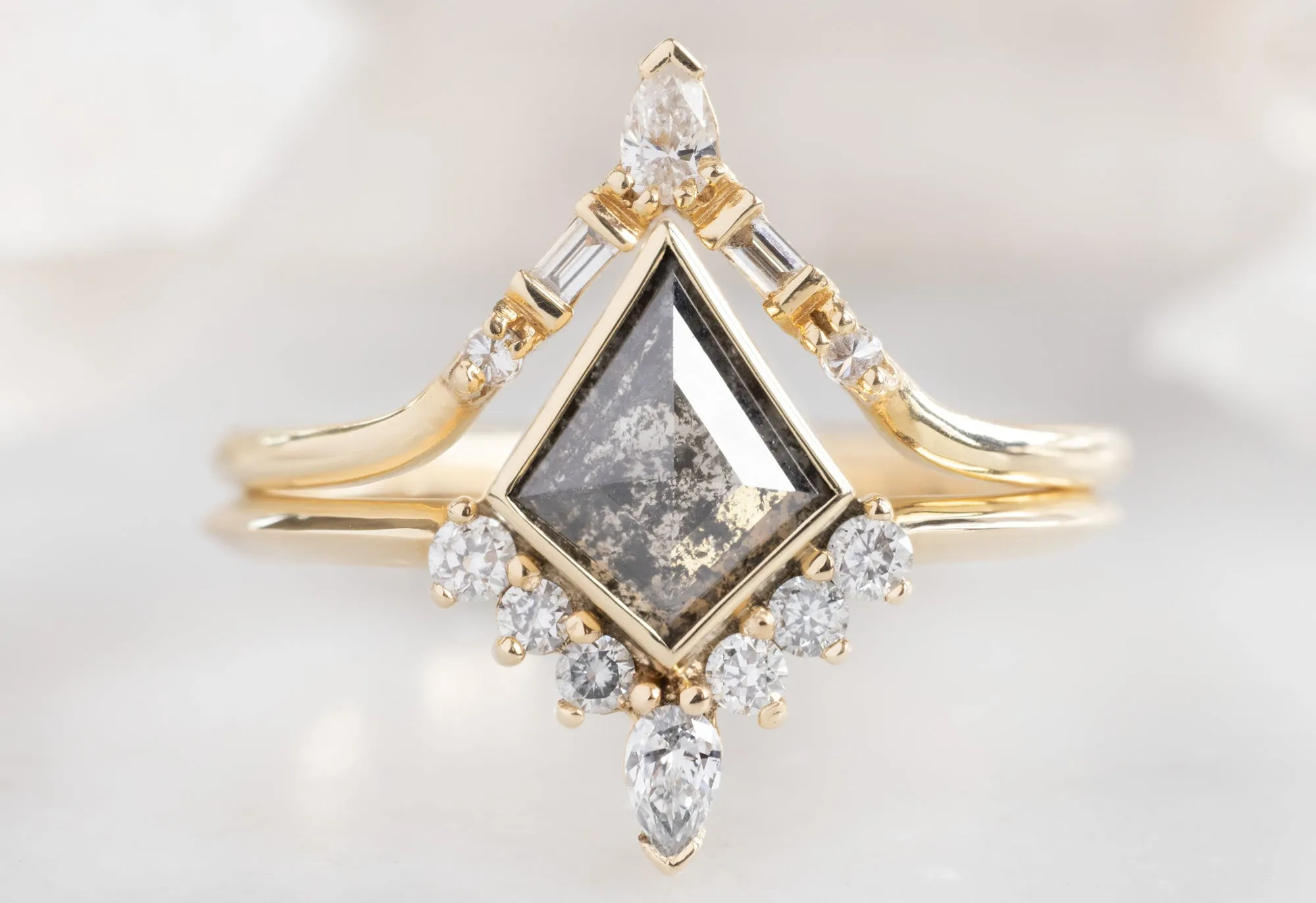 The Aster Ring with a Kite-Shaped Salt and Pepper Diamond