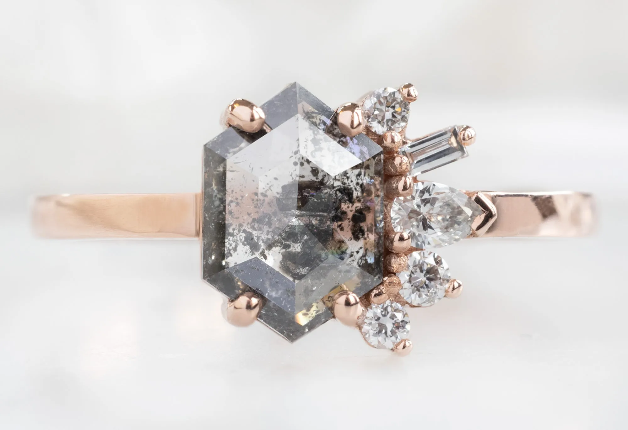 The Cluster Ring with a .87ct Salt and Pepper Diamond