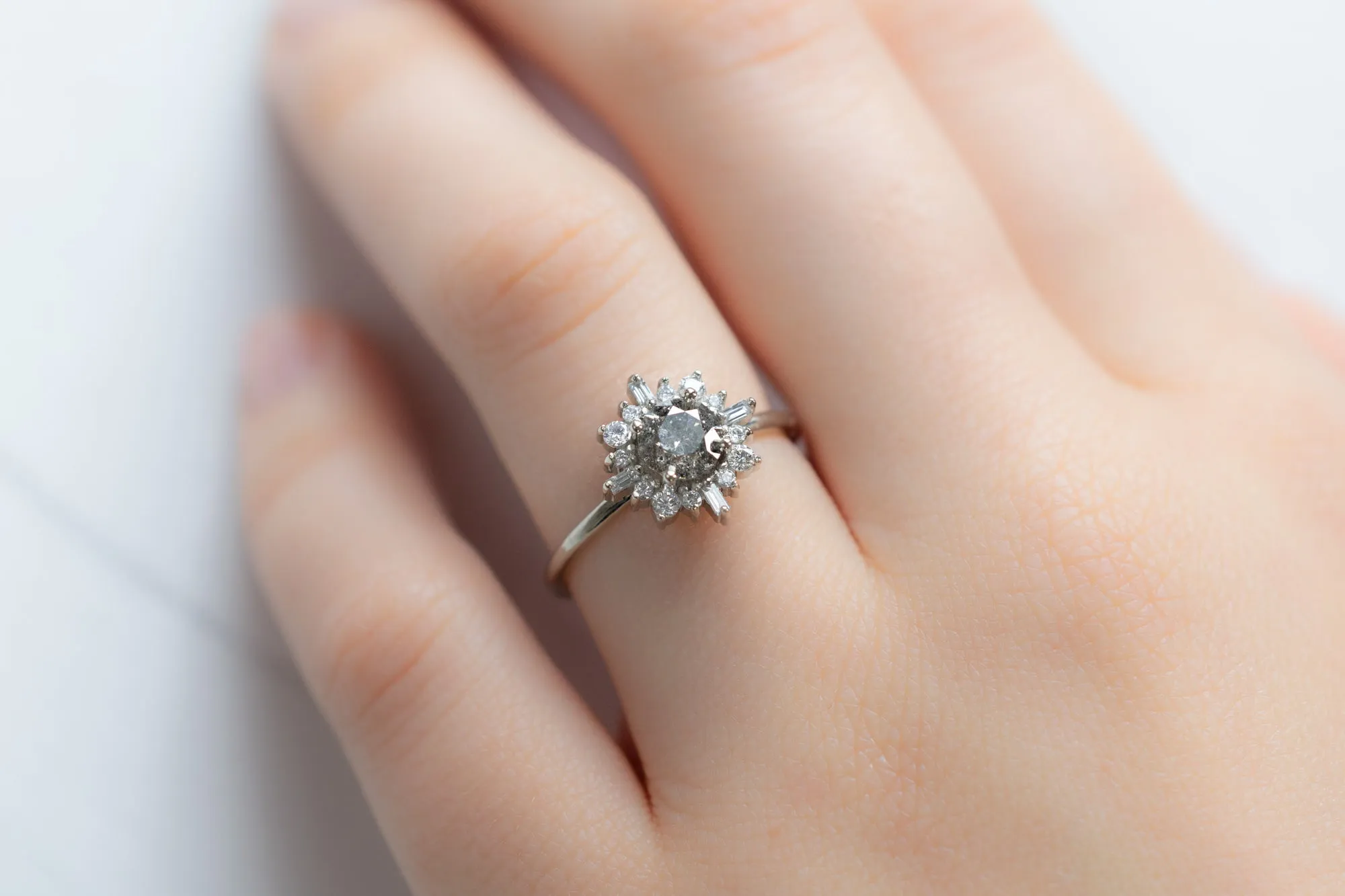 The Compass Ring with a 1.05ct Round-Cut Salt and Pepper Diamond