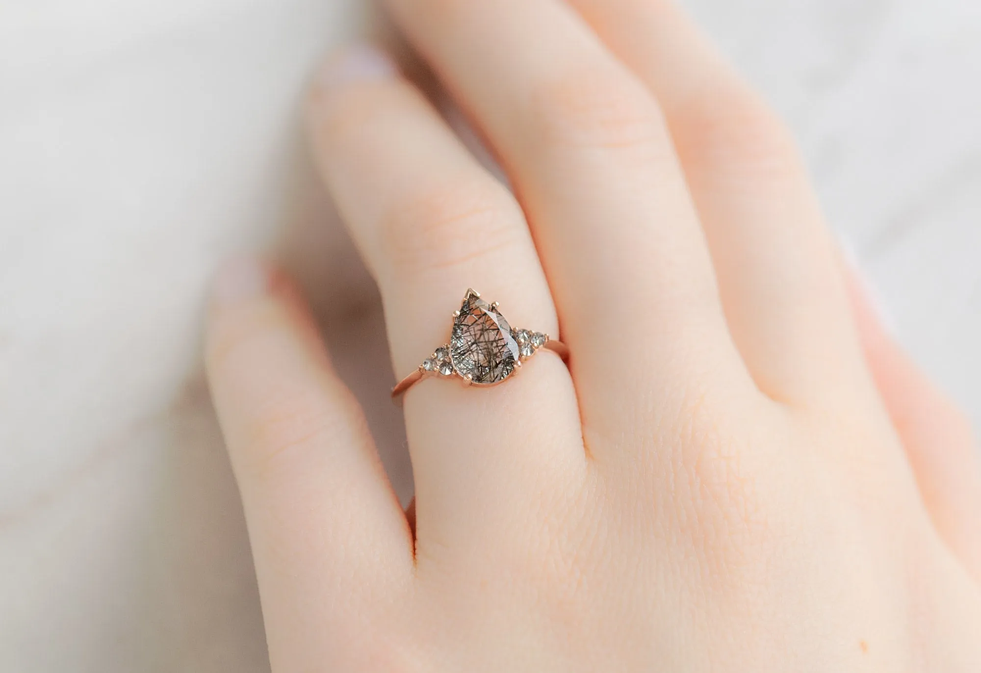 The Ivy Ring with a 1.44ct Pear-Cut Tourmaline in Quartz