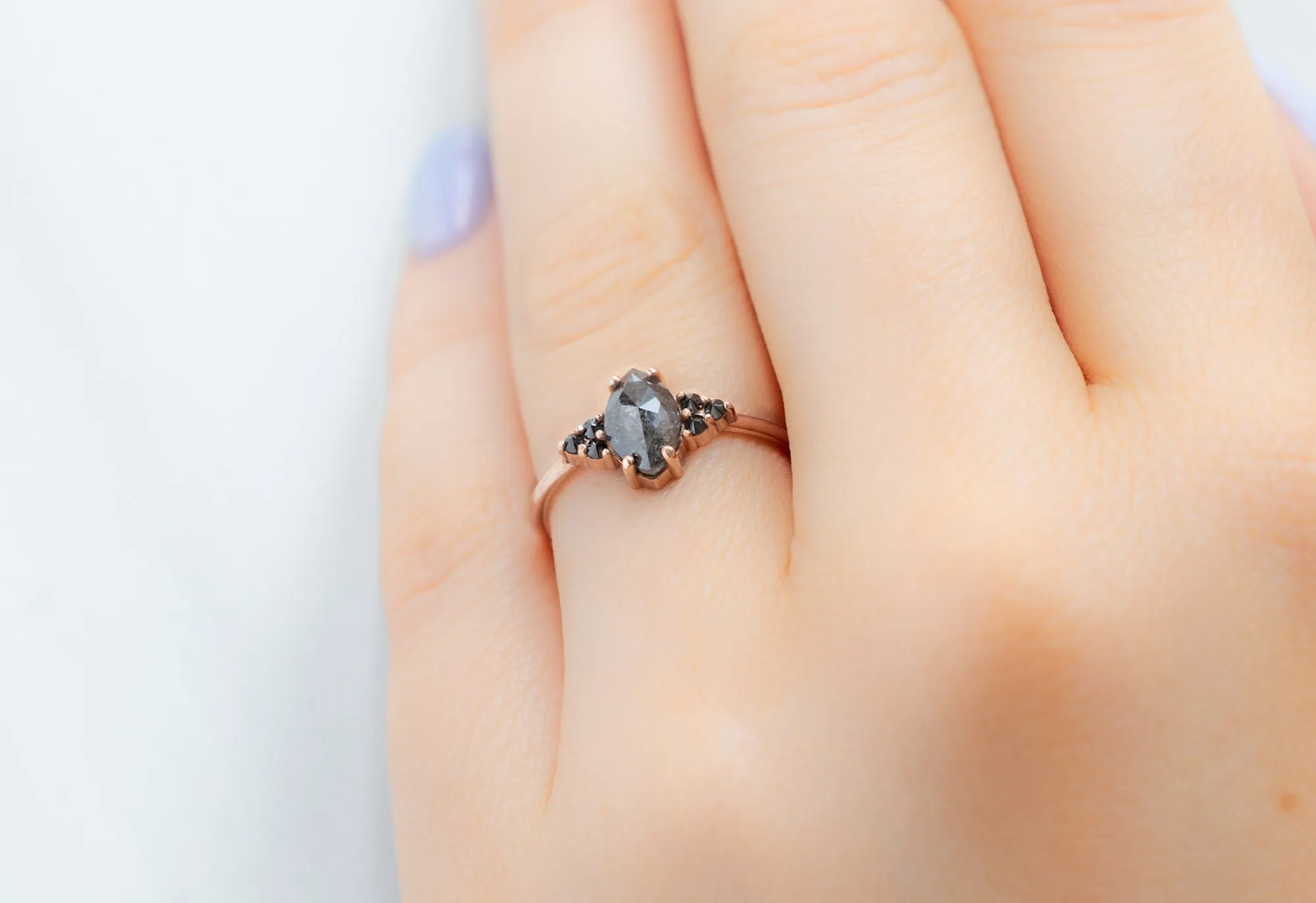 The Ivy Ring with a .96ct Black Marquise Diamond