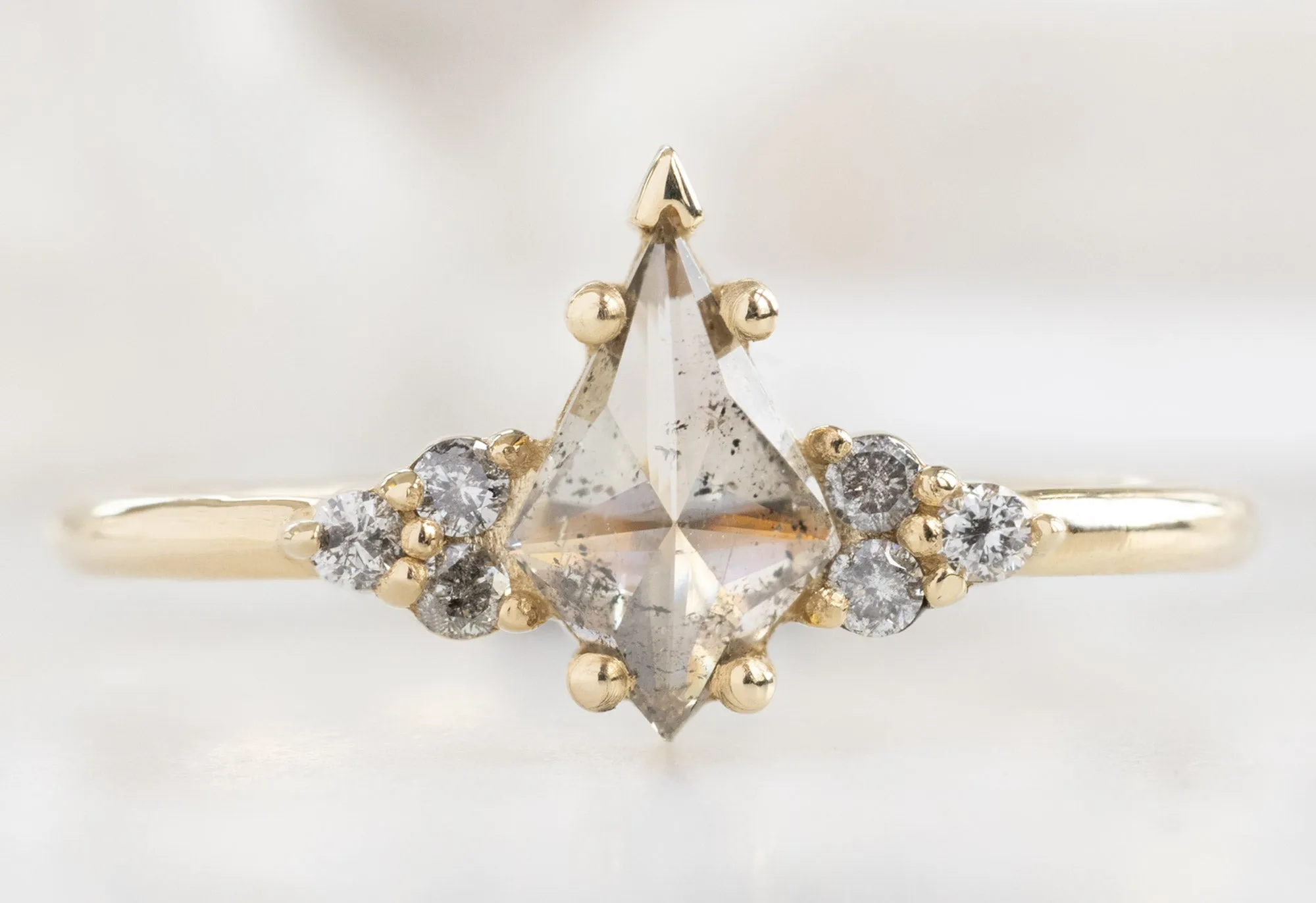 The Ivy Ring with a Kite-Shaped Salt and Pepper Diamond