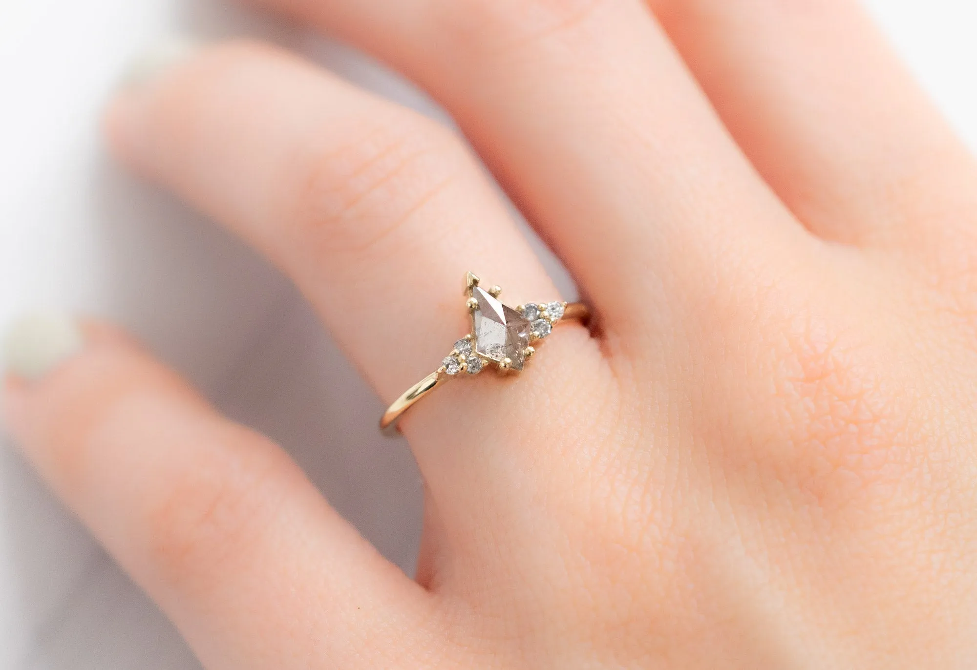 The Ivy Ring with a Kite-Shaped Salt and Pepper Diamond