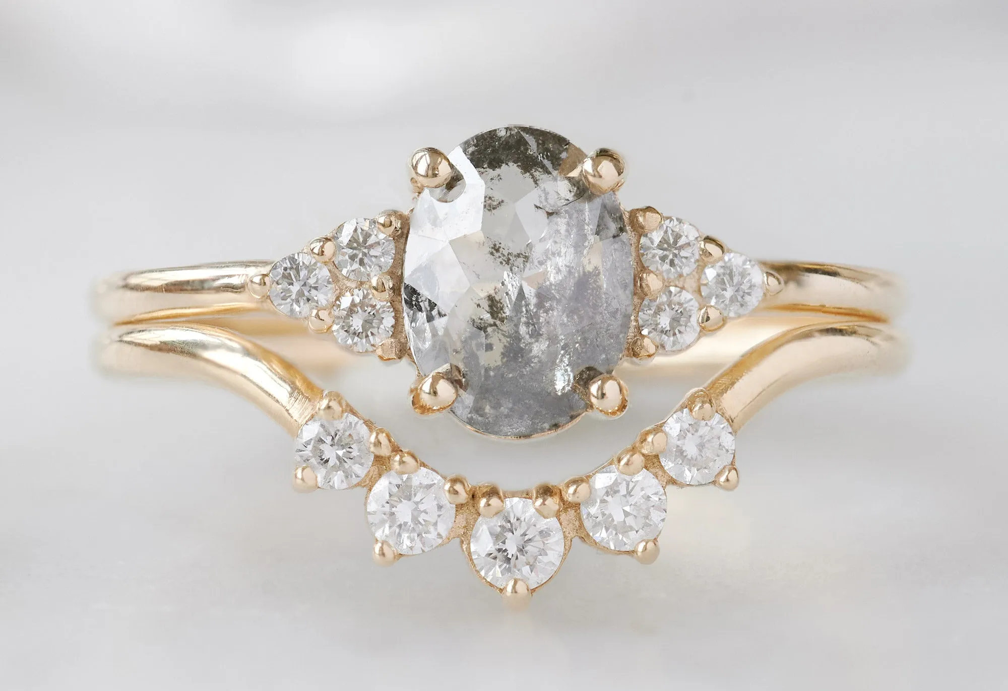 The Ivy Ring with an Oval-Cut Salt and Pepper Diamond