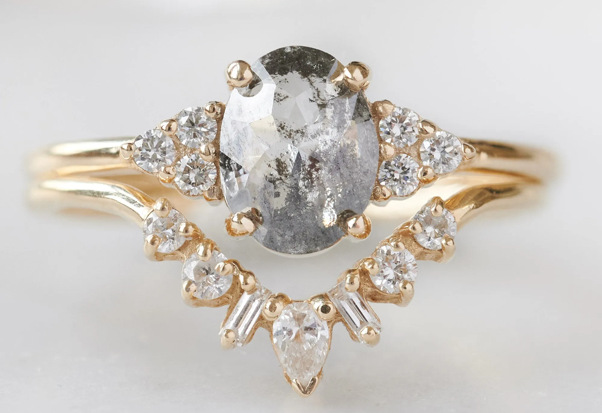 The Ivy Ring with an Oval-Cut Salt and Pepper Diamond