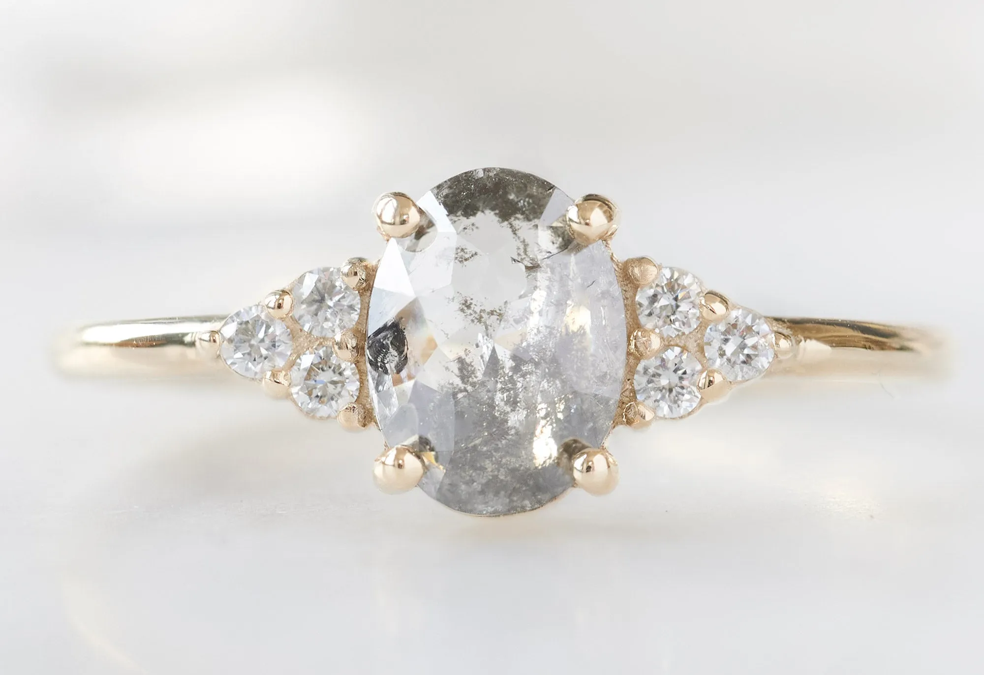 The Ivy Ring with an Oval-Cut Salt and Pepper Diamond