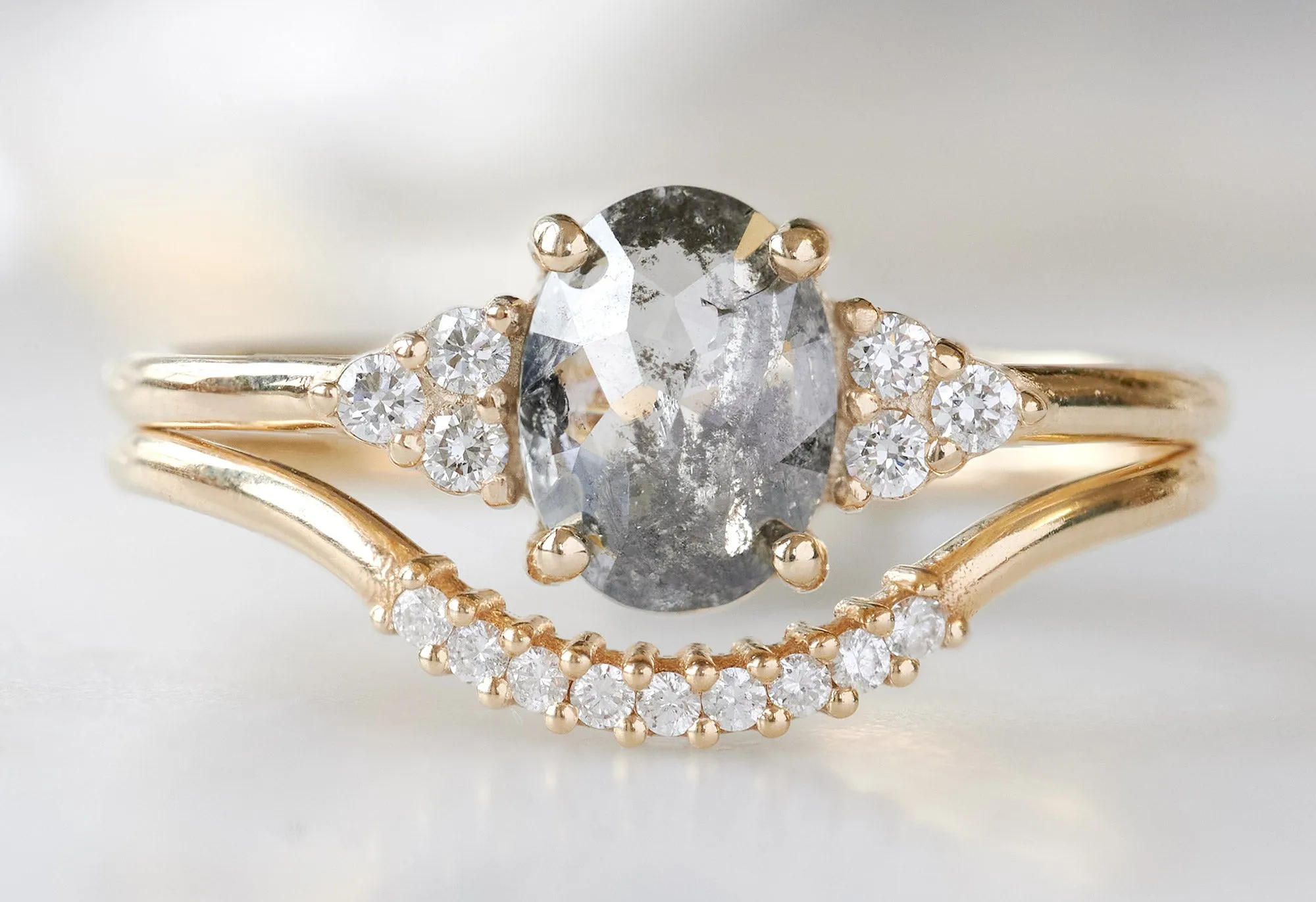 The Ivy Ring with an Oval-Cut Salt and Pepper Diamond