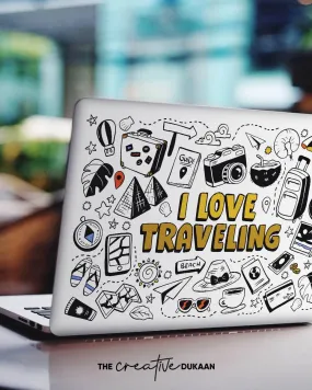 Travel Doodle Laptop Skin With Quote "I Love Traveling"