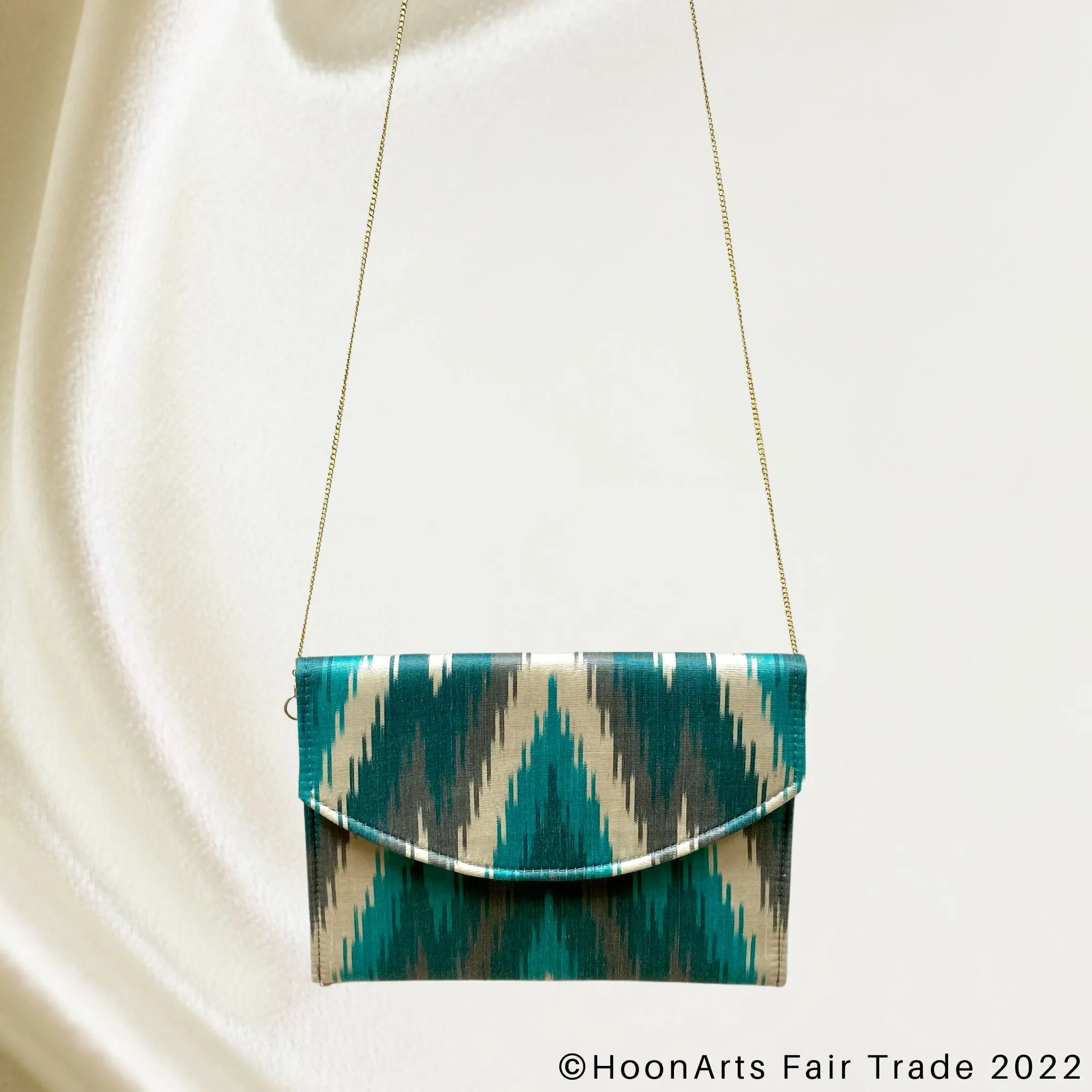 Turquoise & Grey Arrow Ikat Clutch