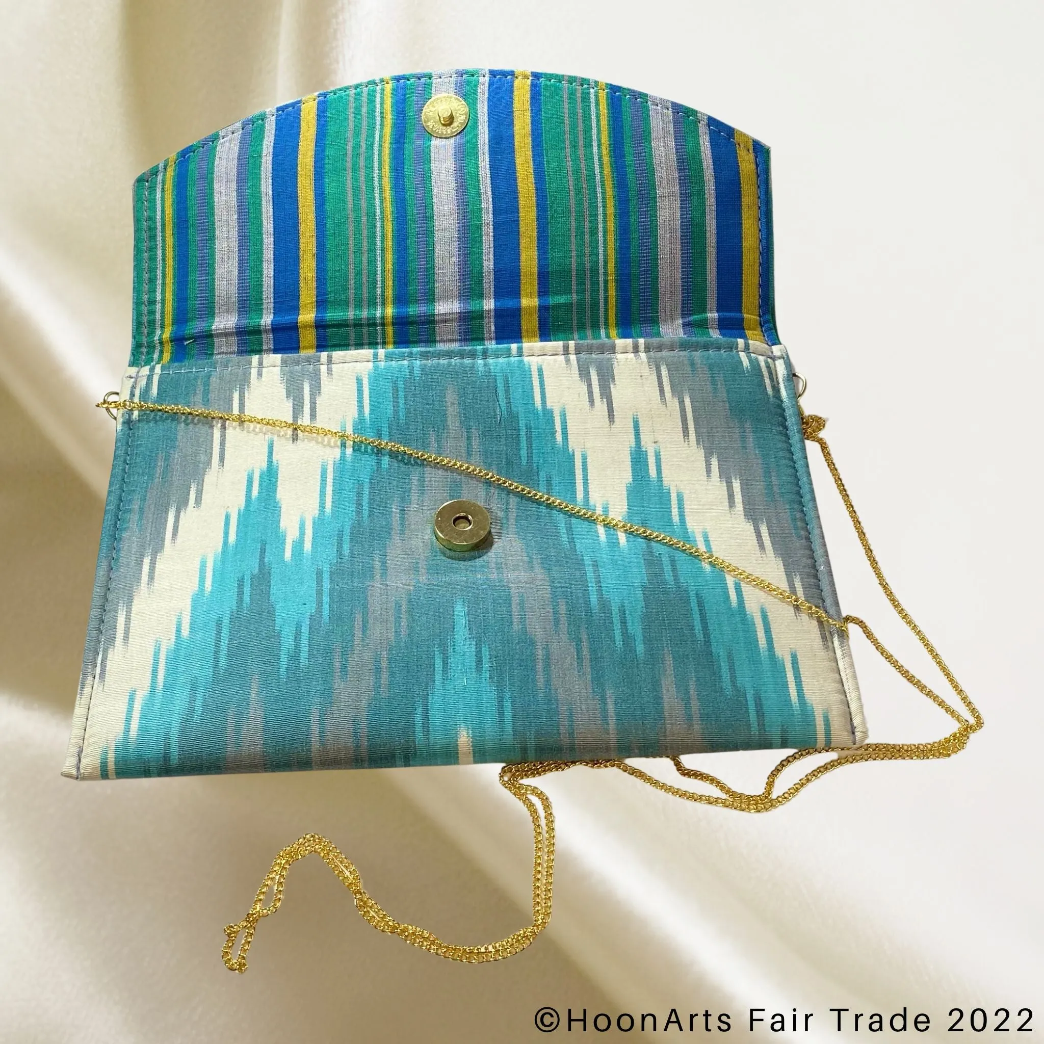 Turquoise & Grey Arrow Ikat Clutch