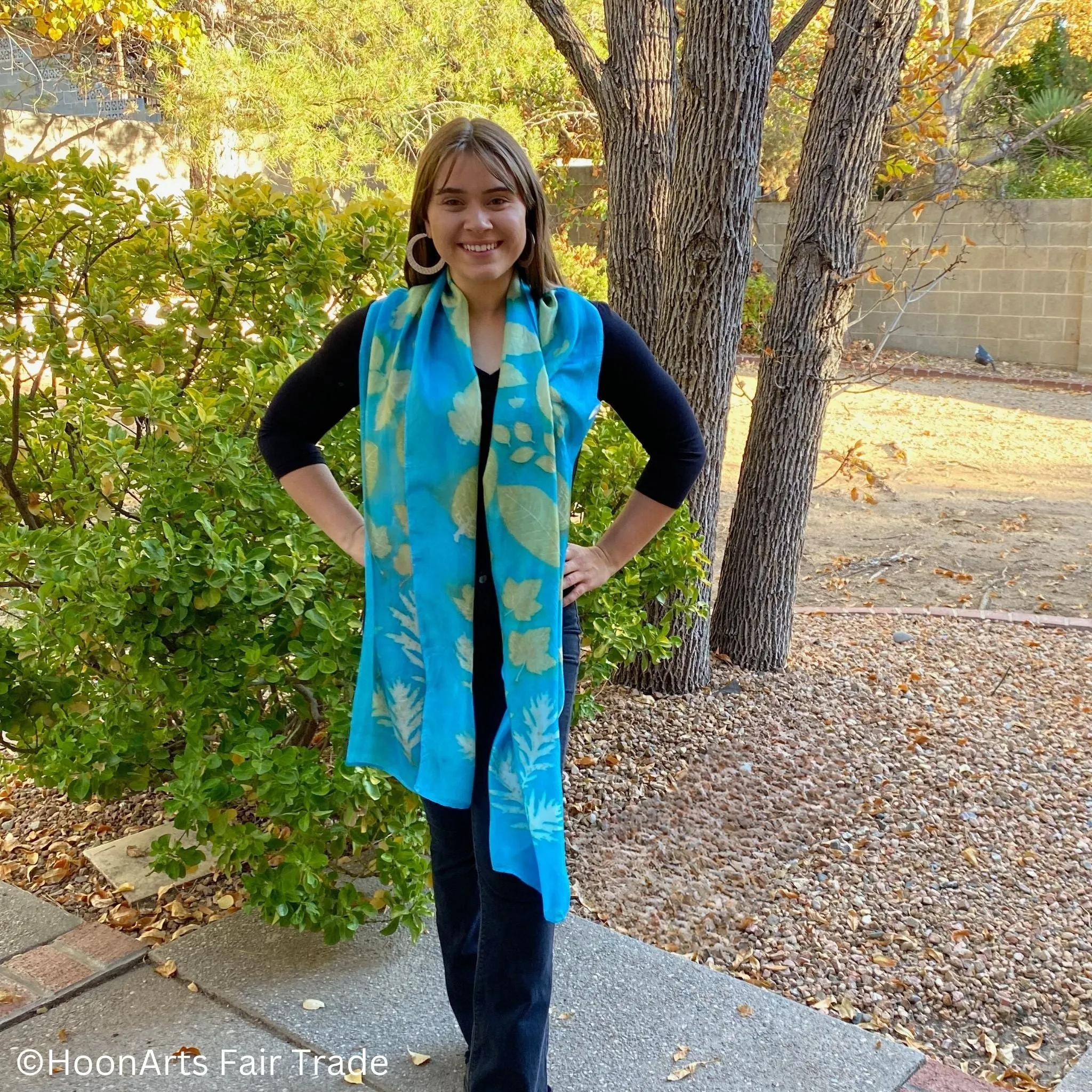 Turquoise Eco-Printed Silk Scarf